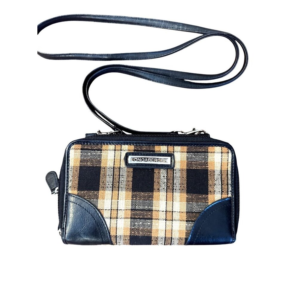 Longaberger Homestead Plaid Crossbody Wallet Purse Organizer Clutch Black Tan